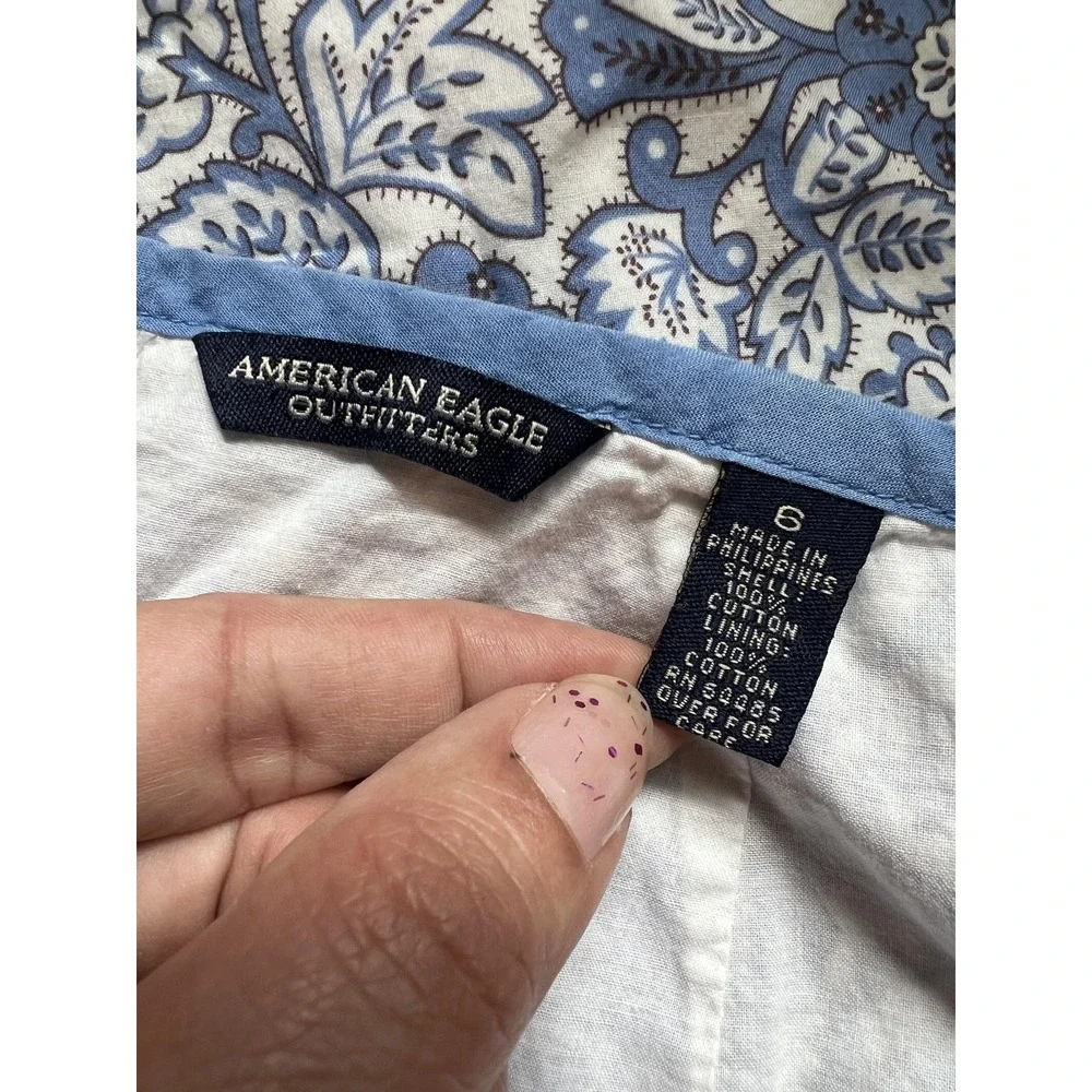 Vintage American Eagle Outfitters Mini Skirt 6 Blue Floral Pockets Boho Y2K
